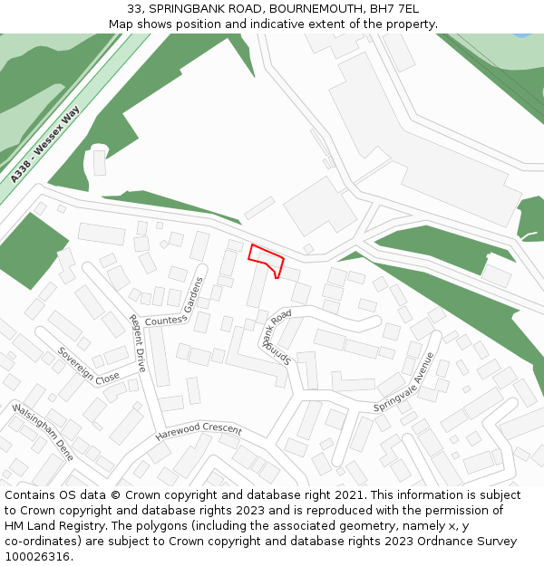 33, SPRINGBANK ROAD, BOURNEMOUTH, BH7 7EL: Location map and indicative extent of plot