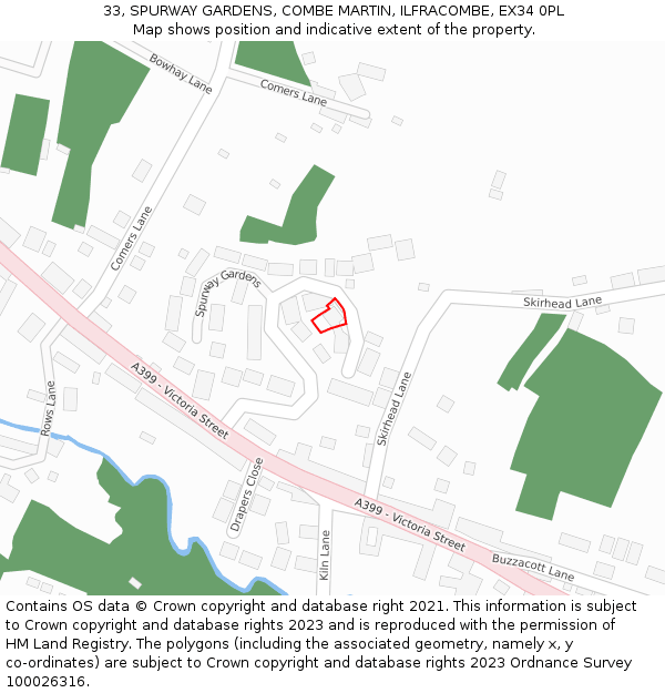 33, SPURWAY GARDENS, COMBE MARTIN, ILFRACOMBE, EX34 0PL: Location map and indicative extent of plot