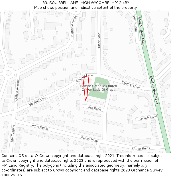 33, SQUIRREL LANE, HIGH WYCOMBE, HP12 4RY: Location map and indicative extent of plot