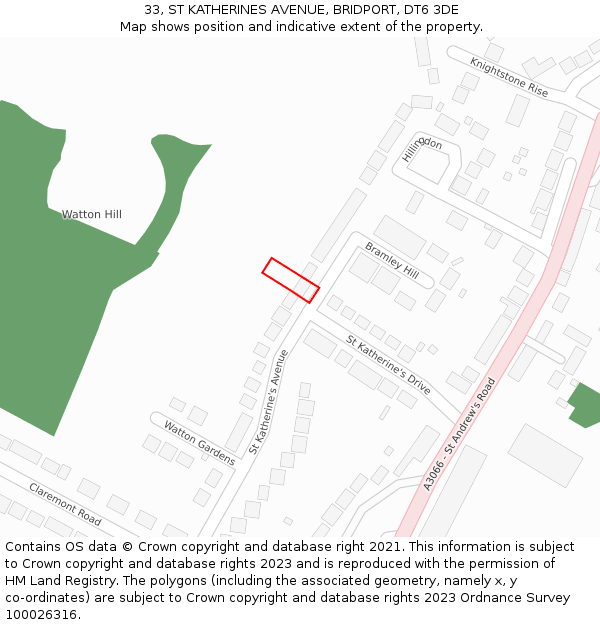 33, ST KATHERINES AVENUE, BRIDPORT, DT6 3DE: Location map and indicative extent of plot
