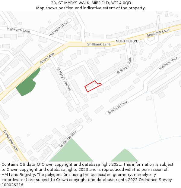 33, ST MARYS WALK, MIRFIELD, WF14 0QB: Location map and indicative extent of plot