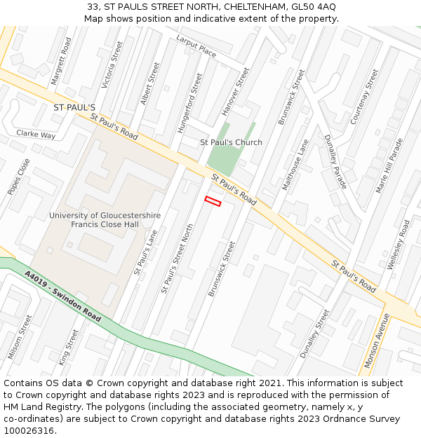 33, ST PAULS STREET NORTH, CHELTENHAM, GL50 4AQ: Location map and indicative extent of plot