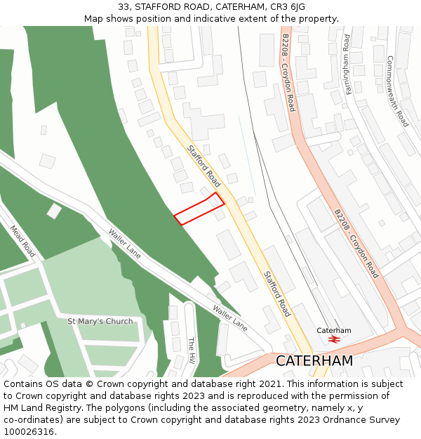 33, STAFFORD ROAD, CATERHAM, CR3 6JG: Location map and indicative extent of plot