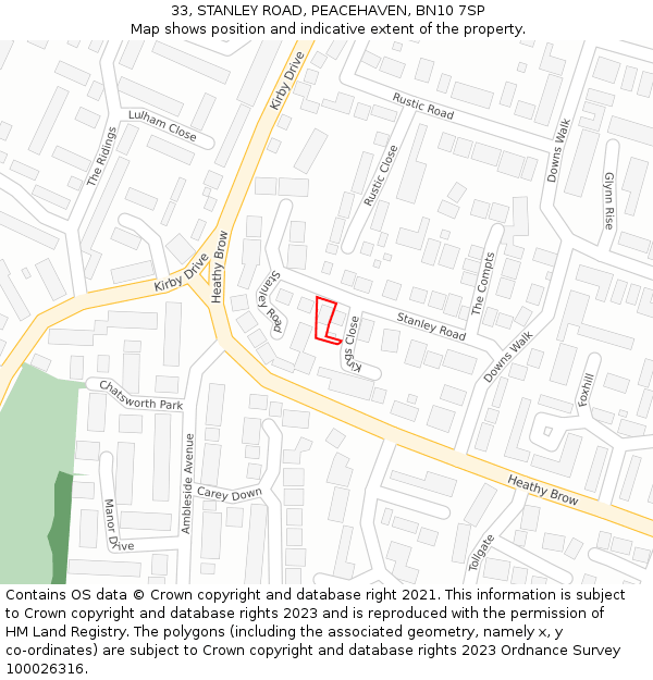 33, STANLEY ROAD, PEACEHAVEN, BN10 7SP: Location map and indicative extent of plot