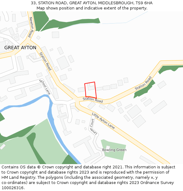 33, STATION ROAD, GREAT AYTON, MIDDLESBROUGH, TS9 6HA: Location map and indicative extent of plot