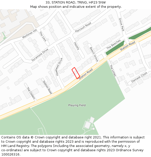 33, STATION ROAD, TRING, HP23 5NW: Location map and indicative extent of plot