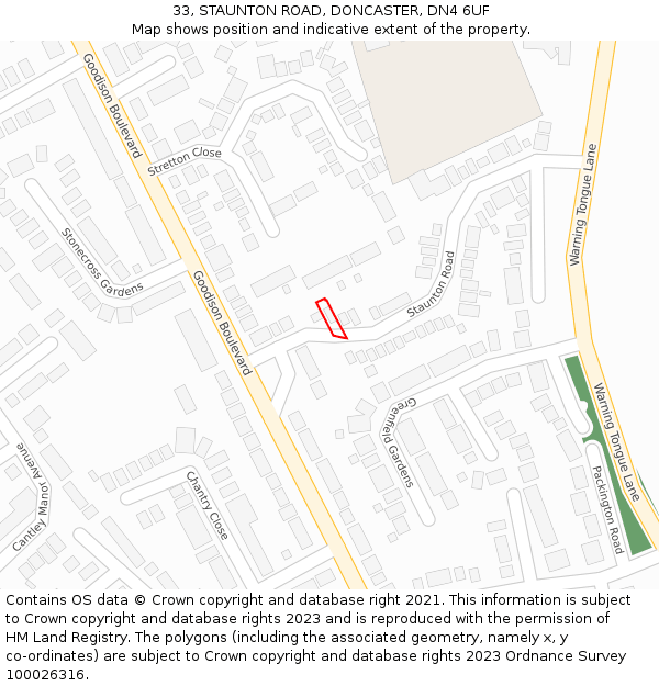 33, STAUNTON ROAD, DONCASTER, DN4 6UF: Location map and indicative extent of plot