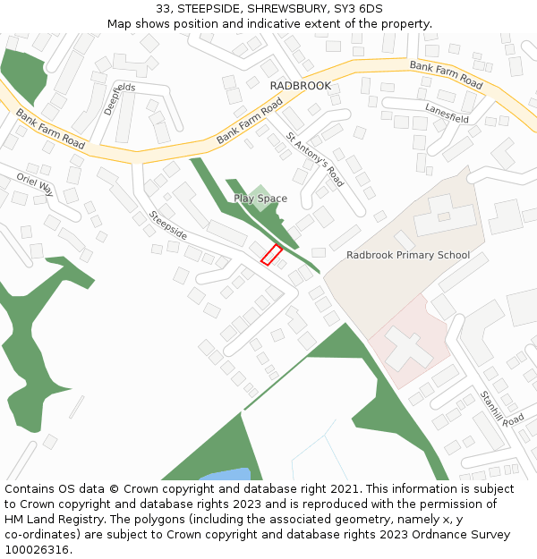 33, STEEPSIDE, SHREWSBURY, SY3 6DS: Location map and indicative extent of plot