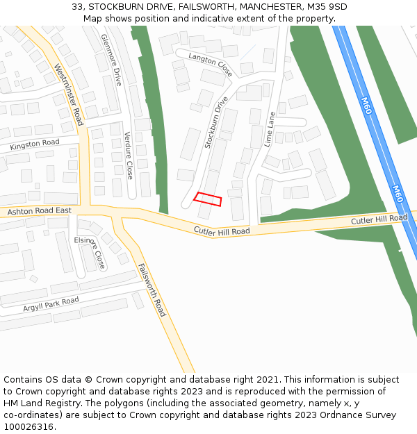 33, STOCKBURN DRIVE, FAILSWORTH, MANCHESTER, M35 9SD: Location map and indicative extent of plot
