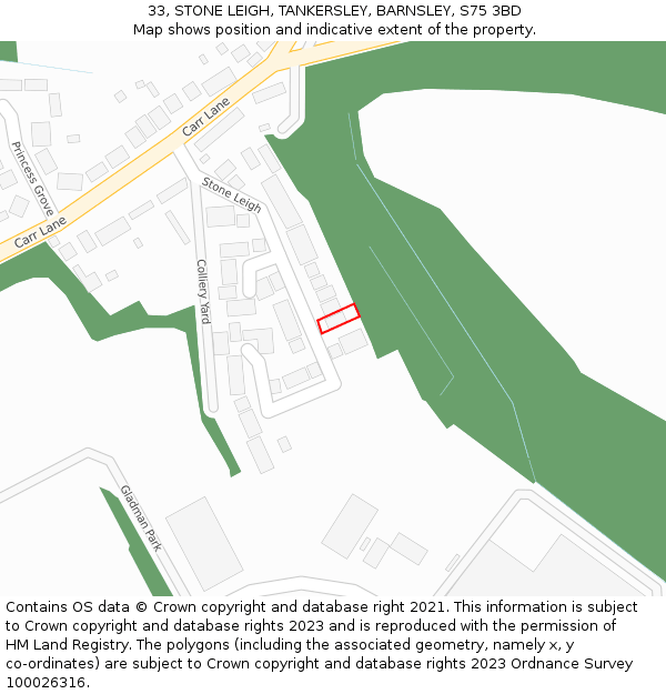 33, STONE LEIGH, TANKERSLEY, BARNSLEY, S75 3BD: Location map and indicative extent of plot