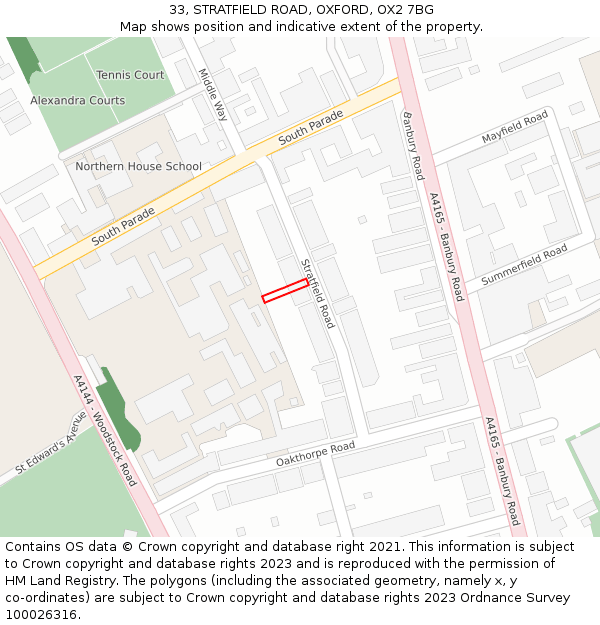33, STRATFIELD ROAD, OXFORD, OX2 7BG: Location map and indicative extent of plot