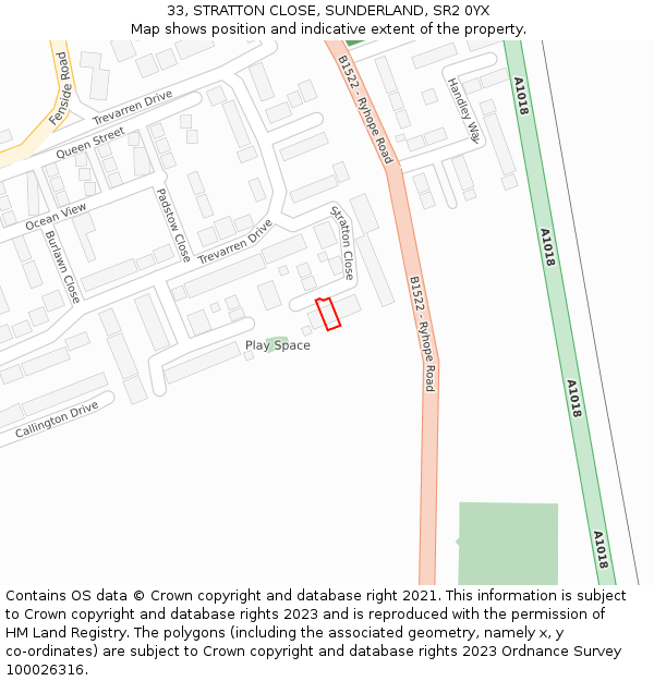 33, STRATTON CLOSE, SUNDERLAND, SR2 0YX: Location map and indicative extent of plot
