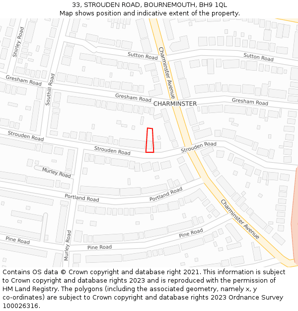 33, STROUDEN ROAD, BOURNEMOUTH, BH9 1QL: Location map and indicative extent of plot