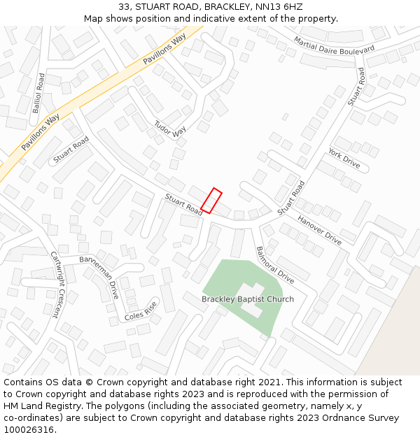 33, STUART ROAD, BRACKLEY, NN13 6HZ: Location map and indicative extent of plot