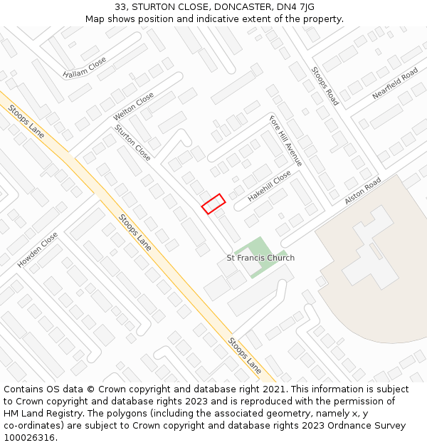 33, STURTON CLOSE, DONCASTER, DN4 7JG: Location map and indicative extent of plot