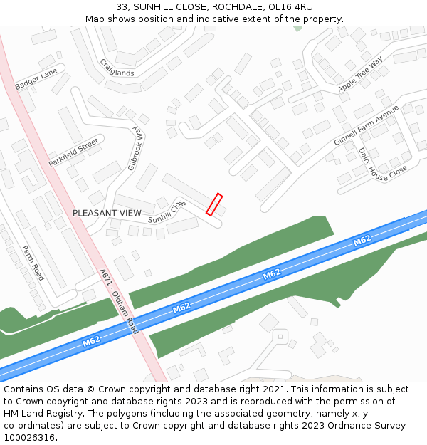 33, SUNHILL CLOSE, ROCHDALE, OL16 4RU: Location map and indicative extent of plot