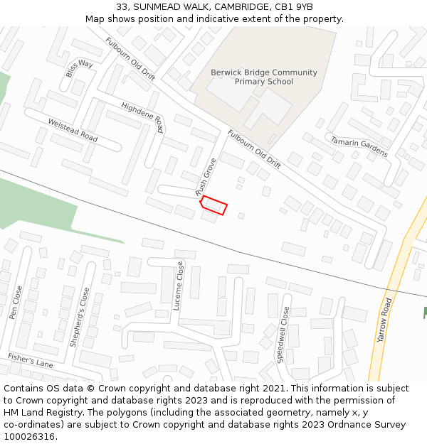 33, SUNMEAD WALK, CAMBRIDGE, CB1 9YB: Location map and indicative extent of plot