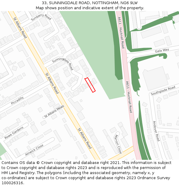 33, SUNNINGDALE ROAD, NOTTINGHAM, NG6 9LW: Location map and indicative extent of plot