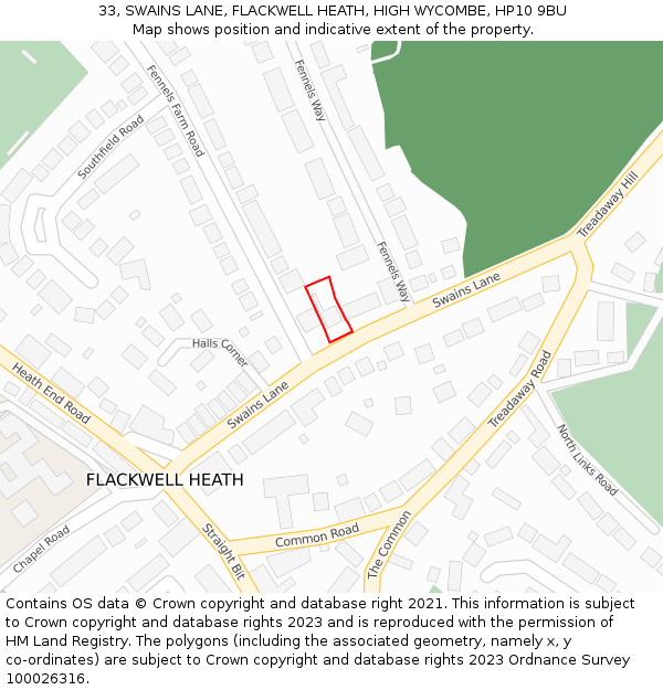 33, SWAINS LANE, FLACKWELL HEATH, HIGH WYCOMBE, HP10 9BU: Location map and indicative extent of plot