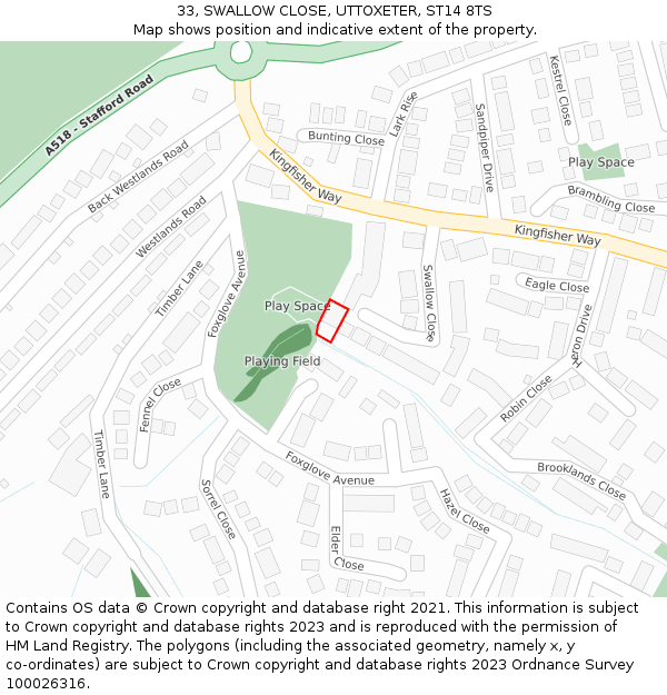 33, SWALLOW CLOSE, UTTOXETER, ST14 8TS: Location map and indicative extent of plot