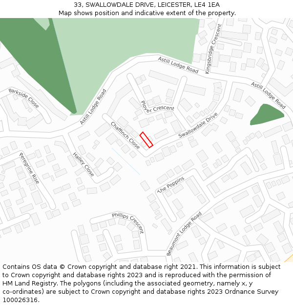33, SWALLOWDALE DRIVE, LEICESTER, LE4 1EA: Location map and indicative extent of plot