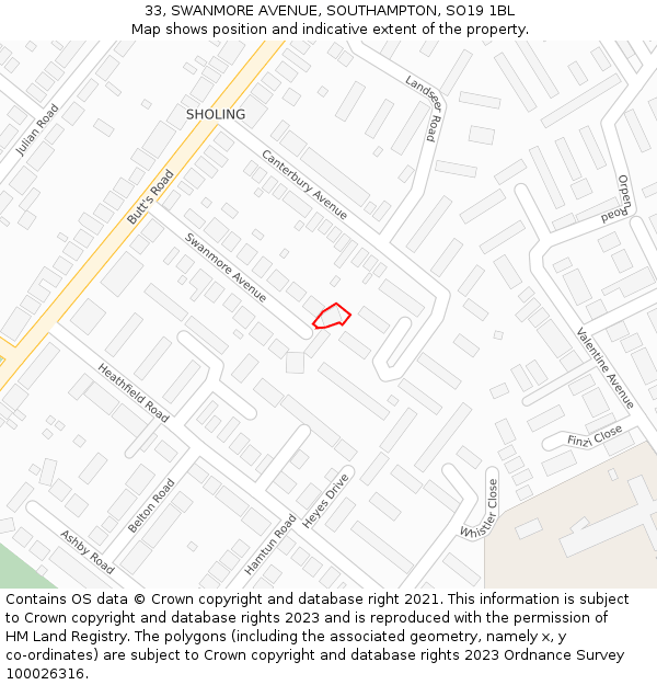 33, SWANMORE AVENUE, SOUTHAMPTON, SO19 1BL: Location map and indicative extent of plot