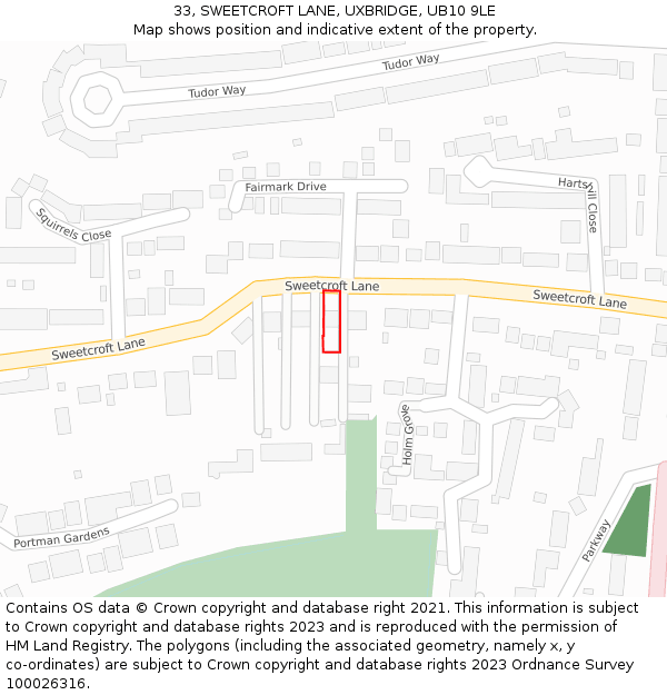 33, SWEETCROFT LANE, UXBRIDGE, UB10 9LE: Location map and indicative extent of plot
