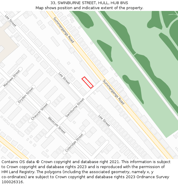 33, SWINBURNE STREET, HULL, HU8 8NS: Location map and indicative extent of plot