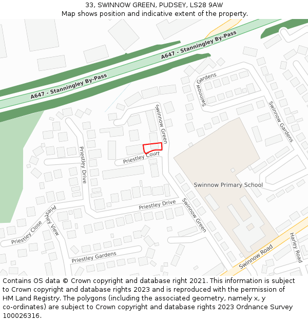 33, SWINNOW GREEN, PUDSEY, LS28 9AW: Location map and indicative extent of plot