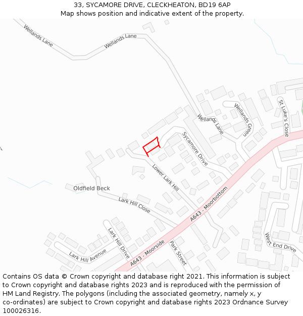 33, SYCAMORE DRIVE, CLECKHEATON, BD19 6AP: Location map and indicative extent of plot