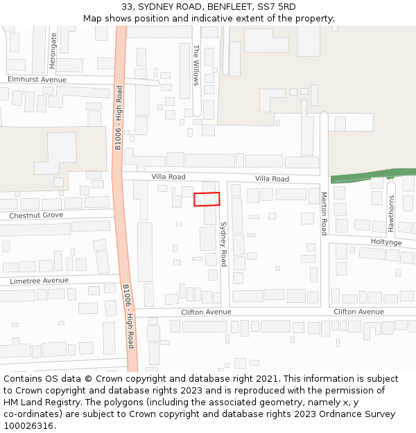 33, SYDNEY ROAD, BENFLEET, SS7 5RD: Location map and indicative extent of plot
