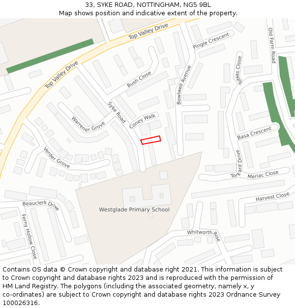 33, SYKE ROAD, NOTTINGHAM, NG5 9BL: Location map and indicative extent of plot