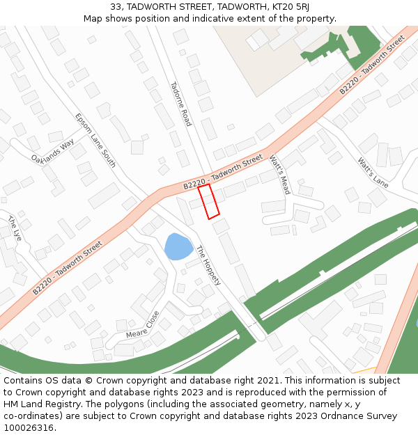 33, TADWORTH STREET, TADWORTH, KT20 5RJ: Location map and indicative extent of plot