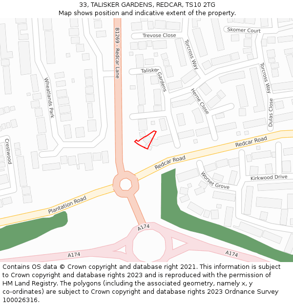 33, TALISKER GARDENS, REDCAR, TS10 2TG: Location map and indicative extent of plot