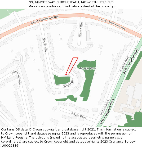 33, TANGIER WAY, BURGH HEATH, TADWORTH, KT20 5LZ: Location map and indicative extent of plot