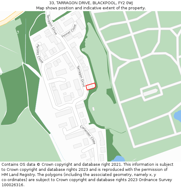 33, TARRAGON DRIVE, BLACKPOOL, FY2 0WJ: Location map and indicative extent of plot
