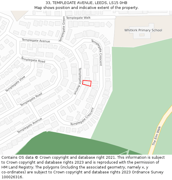 33, TEMPLEGATE AVENUE, LEEDS, LS15 0HB: Location map and indicative extent of plot