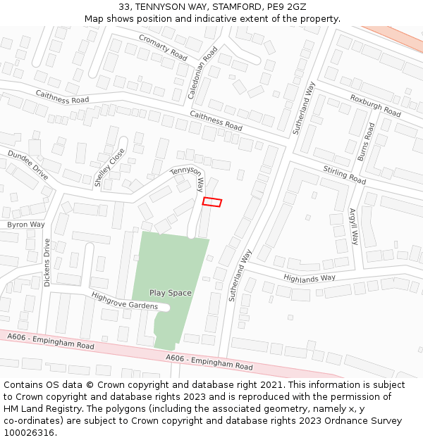 33, TENNYSON WAY, STAMFORD, PE9 2GZ: Location map and indicative extent of plot