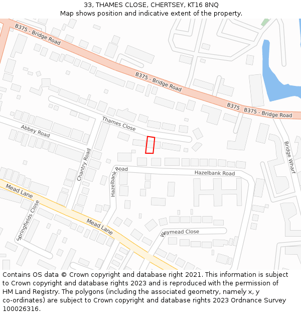 33, THAMES CLOSE, CHERTSEY, KT16 8NQ: Location map and indicative extent of plot