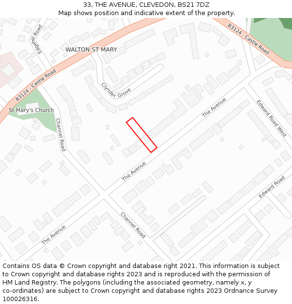 33, THE AVENUE, CLEVEDON, BS21 7DZ: Location map and indicative extent of plot