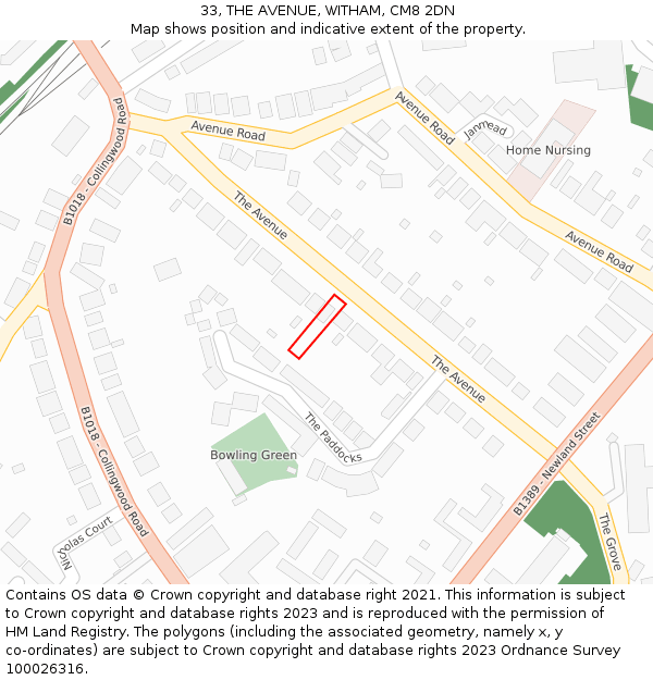 33, THE AVENUE, WITHAM, CM8 2DN: Location map and indicative extent of plot