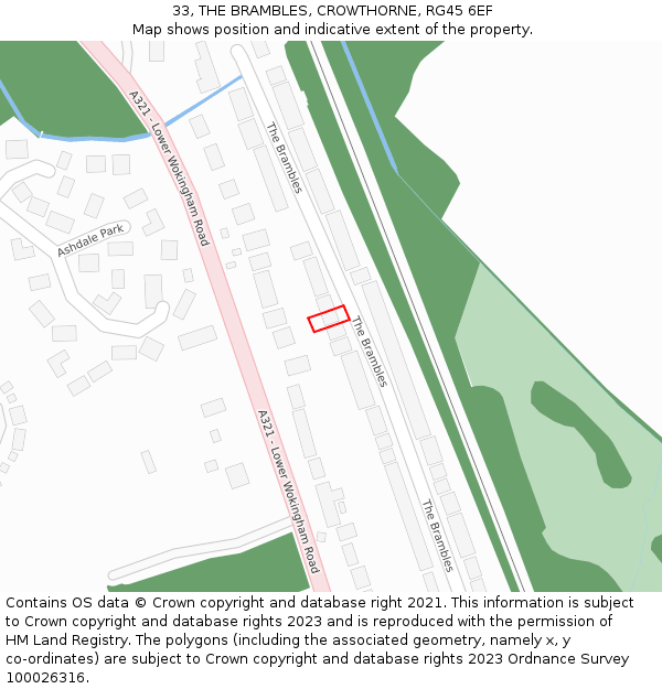 33, THE BRAMBLES, CROWTHORNE, RG45 6EF: Location map and indicative extent of plot
