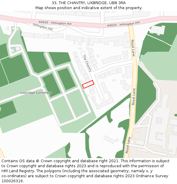 33, THE CHANTRY, UXBRIDGE, UB8 3RA: Location map and indicative extent of plot