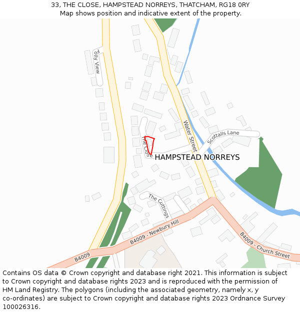 33, THE CLOSE, HAMPSTEAD NORREYS, THATCHAM, RG18 0RY: Location map and indicative extent of plot
