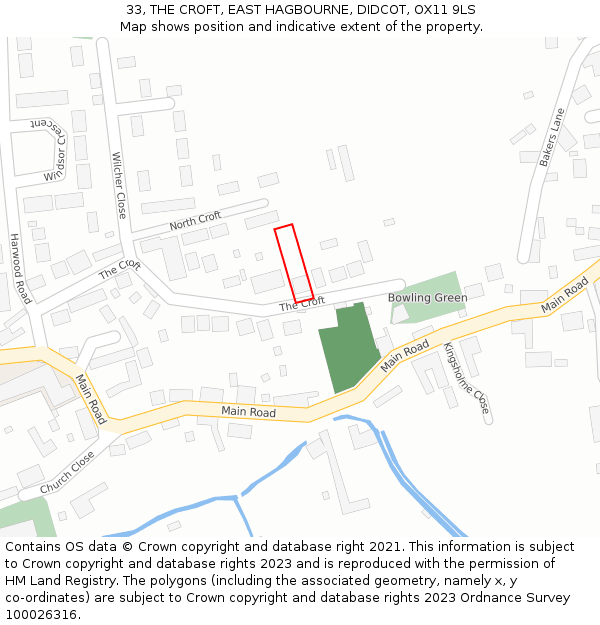 33, THE CROFT, EAST HAGBOURNE, DIDCOT, OX11 9LS: Location map and indicative extent of plot