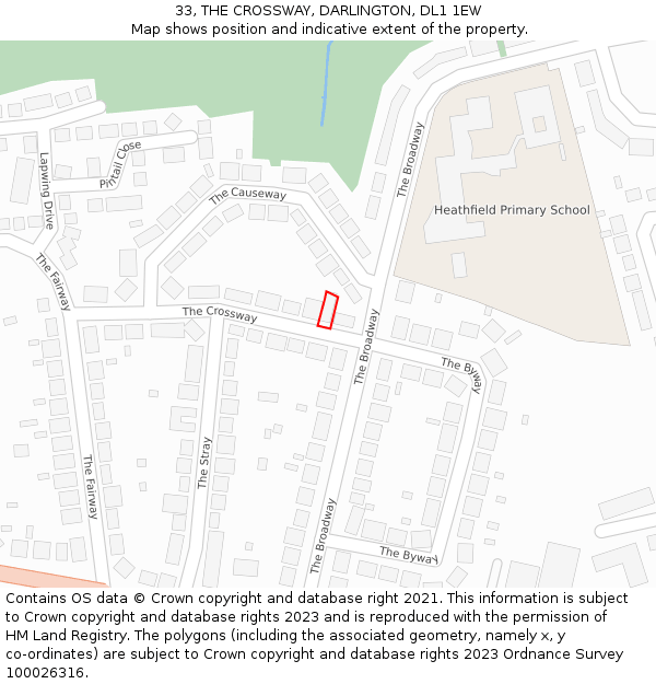 33, THE CROSSWAY, DARLINGTON, DL1 1EW: Location map and indicative extent of plot