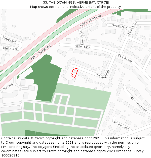 33, THE DOWNINGS, HERNE BAY, CT6 7EJ: Location map and indicative extent of plot
