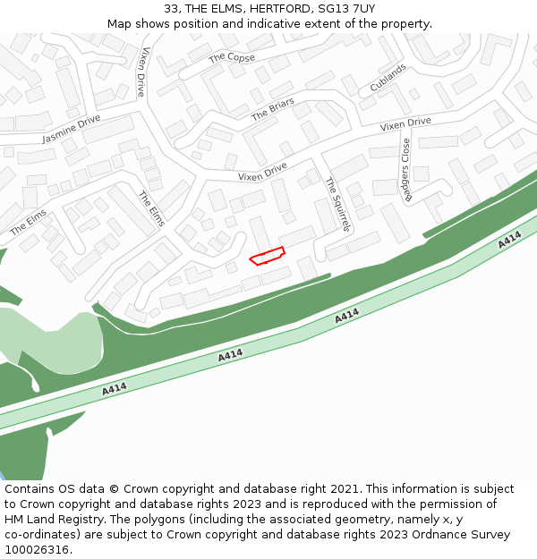 33, THE ELMS, HERTFORD, SG13 7UY: Location map and indicative extent of plot