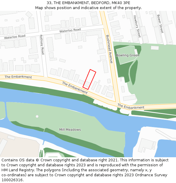 33, THE EMBANKMENT, BEDFORD, MK40 3PE: Location map and indicative extent of plot