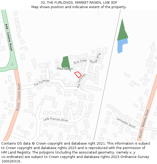 33, THE FURLONGS, MARKET RASEN, LN8 3DF: Location map and indicative extent of plot